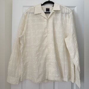 Todd Snyder XL Cropped Embroidered Eyelet Camp Collar Shirt cotton ivory $228